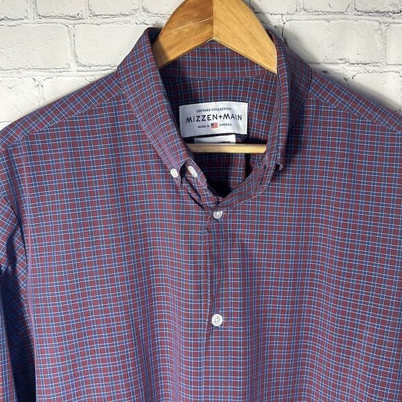 Mizzen + Main Leeward Collection Gingham Dress Shirt size XL Standard Fit Blue - Picture 2 of 8